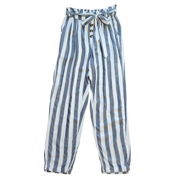 American Eagle striped pants elastic waist belted size S - Picture 1 of 8